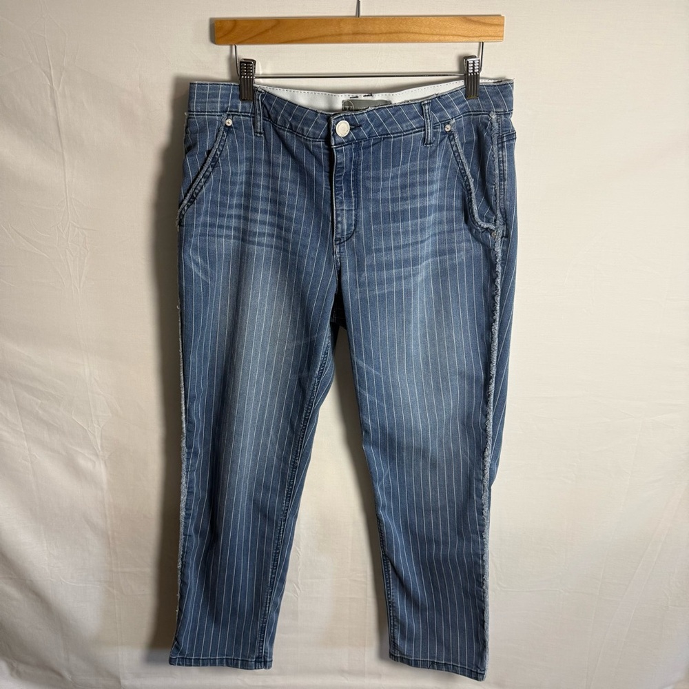 Wit & Wisdom Blue Pinstripe Distressed Sides Stretch Jeans Ladies 12R EUC